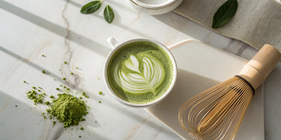 A warm matcha latte, perfect for enjoying the benefits of drinking matcha in the morning.