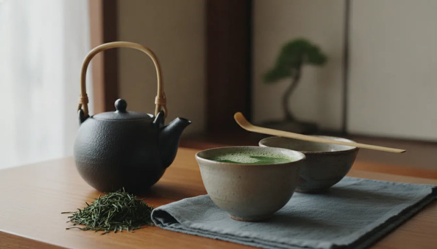 Japanese fukamushi sencha brewing ritual with cloudy green tea