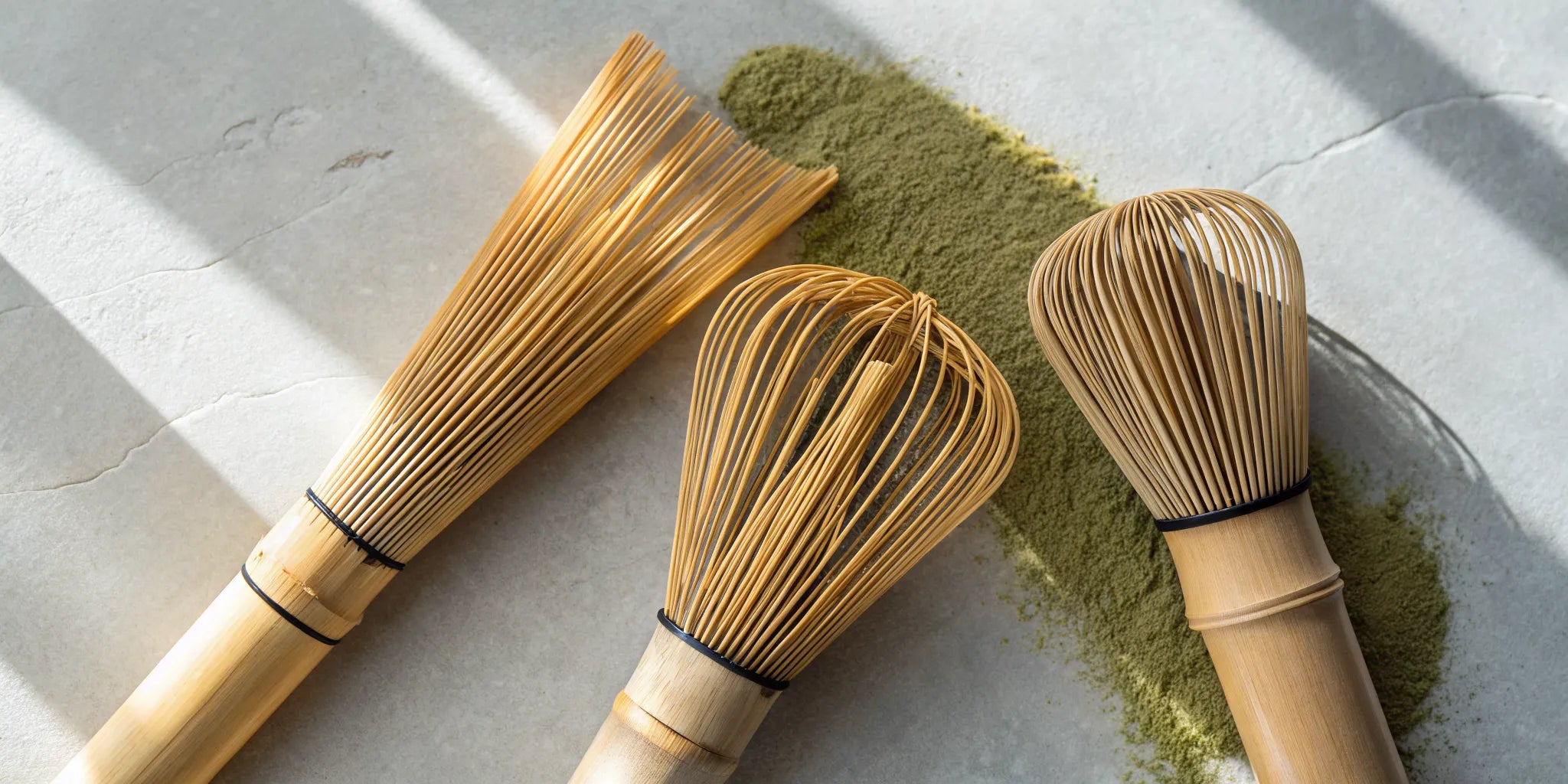 Different bamboo whisks for making the perfect matcha tea.