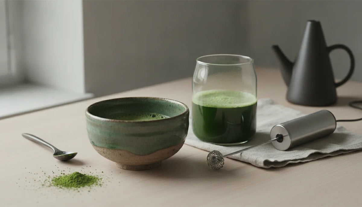 Matcha prepared with a sealed jar and milk frother