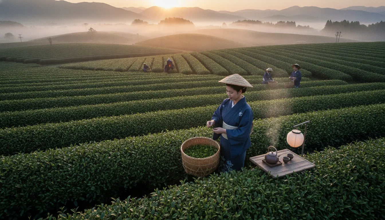 Spring tea field for ichibancha meaning and first-harvest Japanese tea