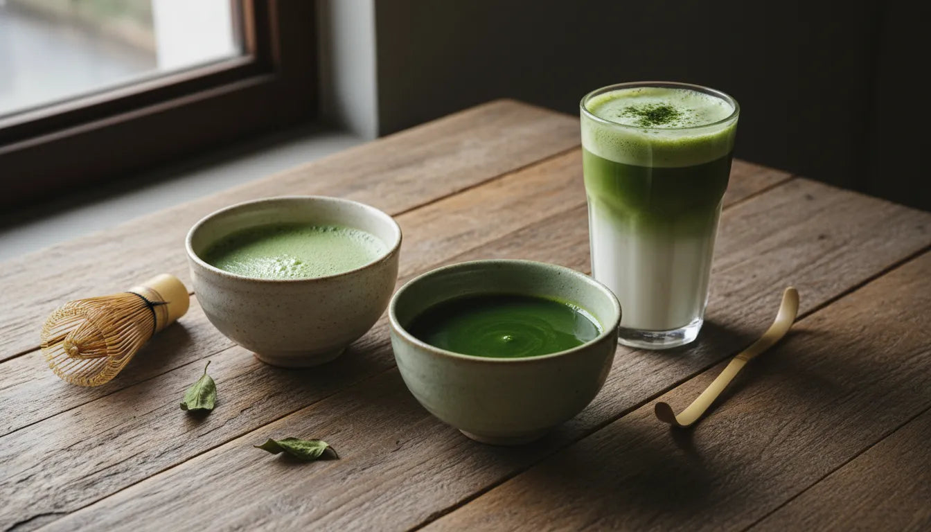 Matcha ratio examples for usucha, koicha, and a latte