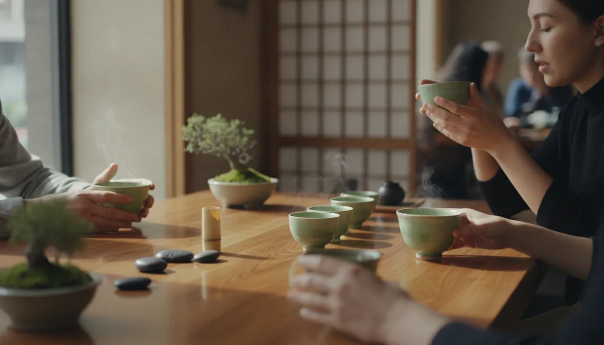 Japanese tea flight arranged in a refined Manhattan teahouse